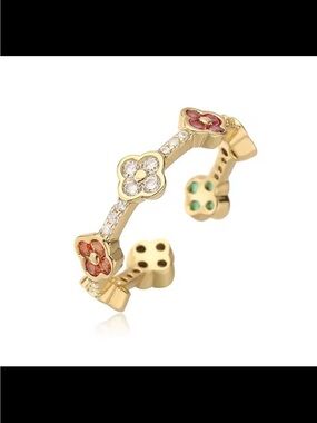 14kt gold plated multicolor clover adjustable ring #483